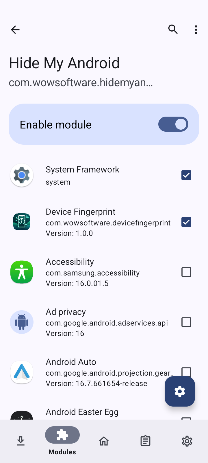 Step 2 - Enable Hide My Android module and select scope in LSPosed 2